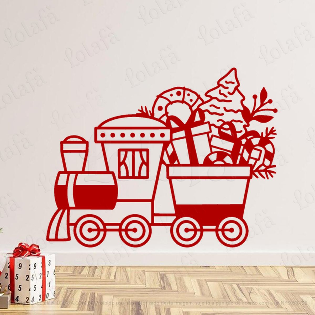 Trem do Natal Adesivo de Natal para Vitrine, Parede, Porta - Fácil Remoção Mod:351