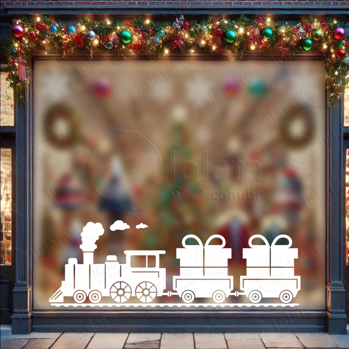 Trem do Natal Adesivo de Natal para Vitrine, Parede, Porta - Fácil Remoção Mod:353