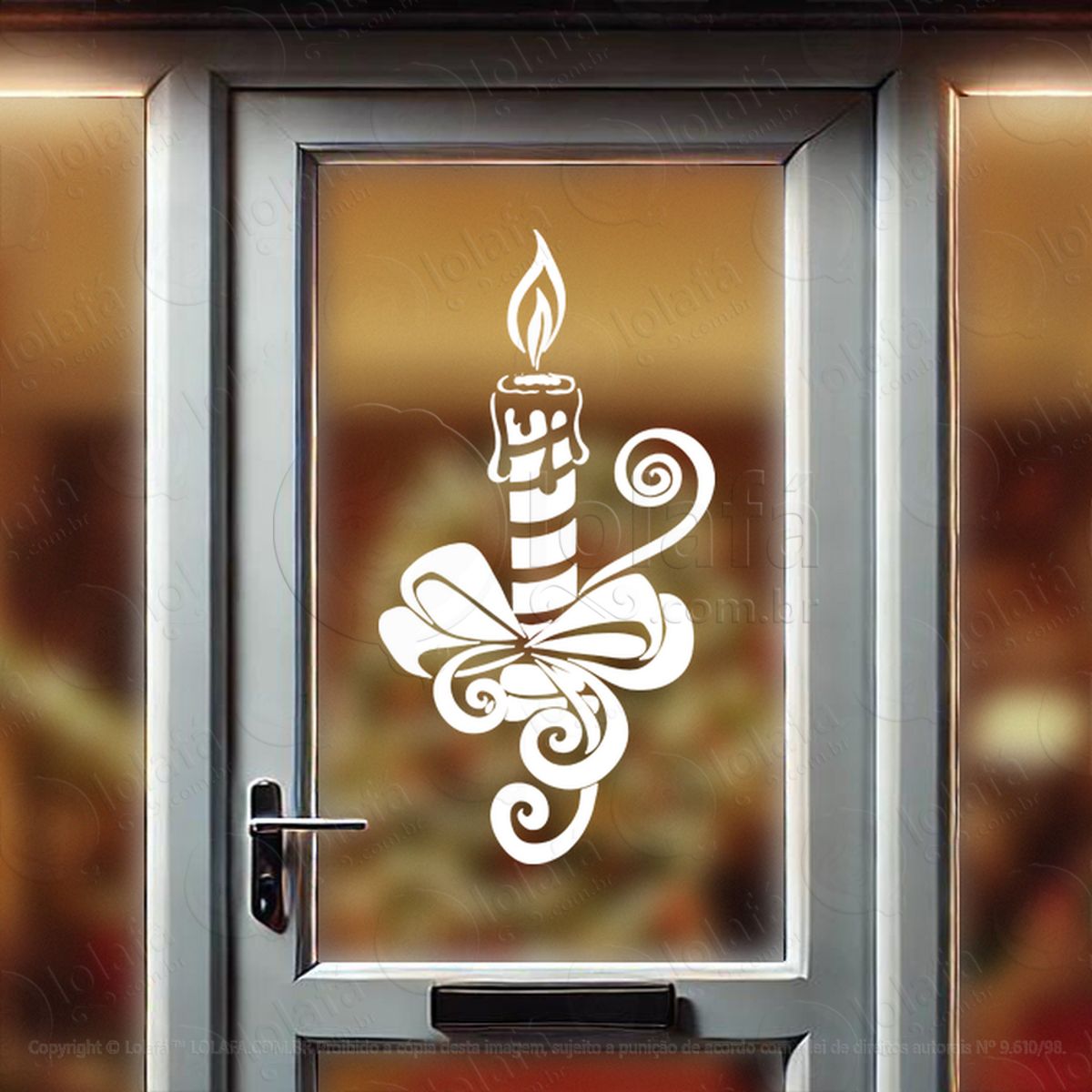 Vela de Natal com Laço Adesivo de Natal para Vitrine, Parede, Porta - Fácil Remoção Mod:355