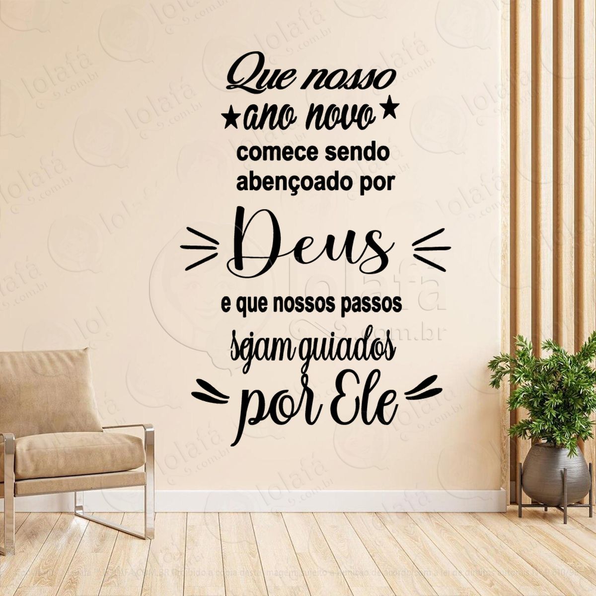 Frase Que Nosso Ano Novo Começe Adesivo de Natal para Vitrine, Parede, Porta - Fácil Remoção Mod:357