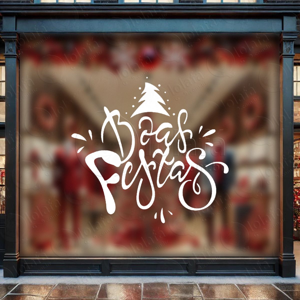 Frase de Fim de Ano Boas Festas Adesivo de Natal para Vitrine, Parede, Porta - Fácil Remoção Mod:360