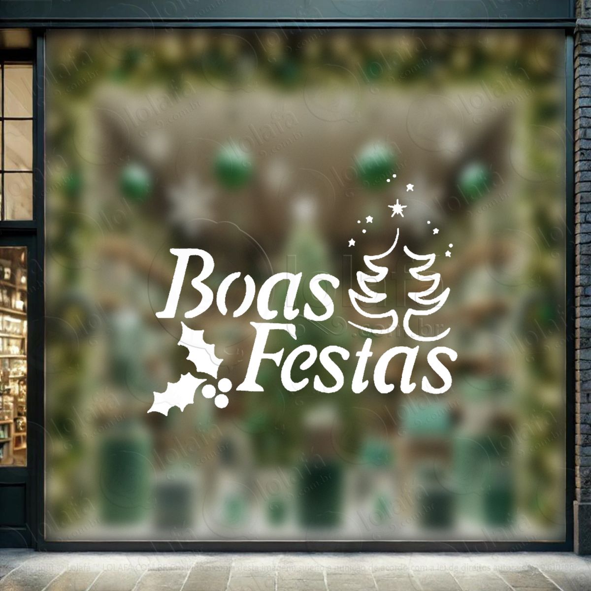 Frase de Fim de Ano Boas Festas Adesivo de Natal para Vitrine, Parede, Porta - Fácil Remoção Mod:361