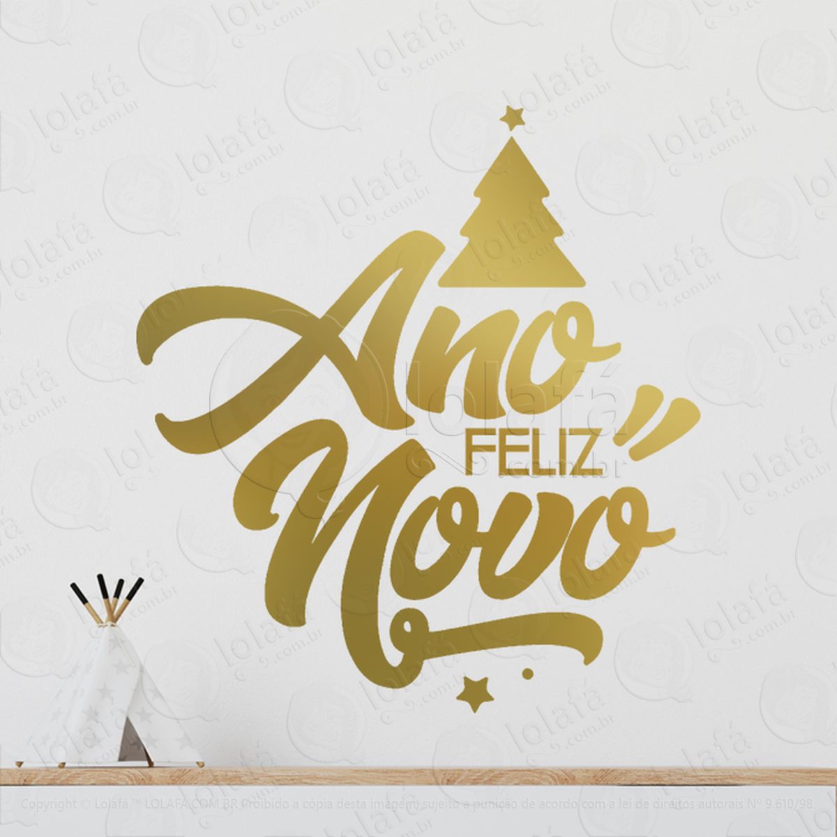 Frase Feliz Ano Novo Adesivo de Natal para Vitrine, Parede, Porta - Fácil Remoção Mod:364
