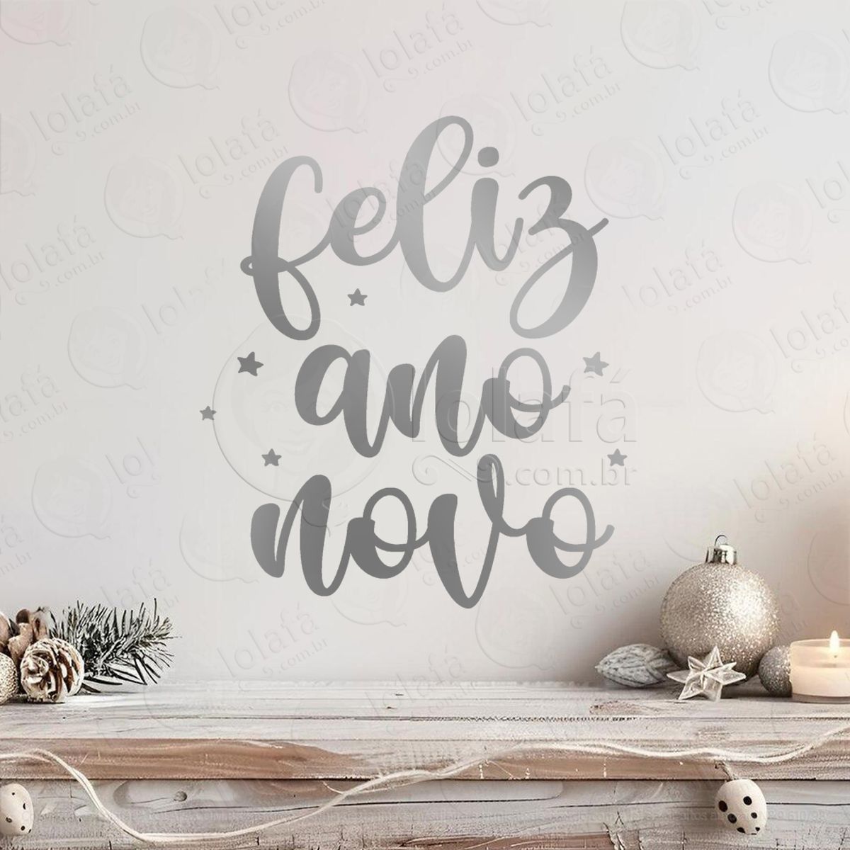 Frase Feliz Ano Novo Adesivo de Natal para Vitrine, Parede, Porta - Fácil Remoção Mod:365