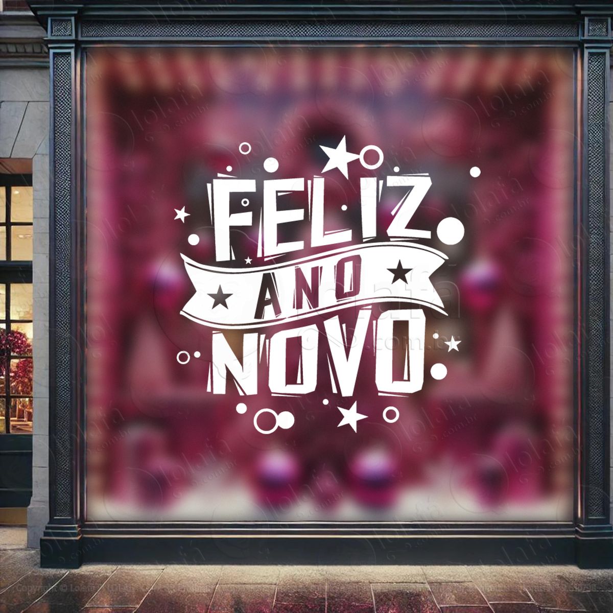 Frase Feliz Ano Novo Adesivo de Natal para Vitrine, Parede, Porta - Fácil Remoção Mod:366