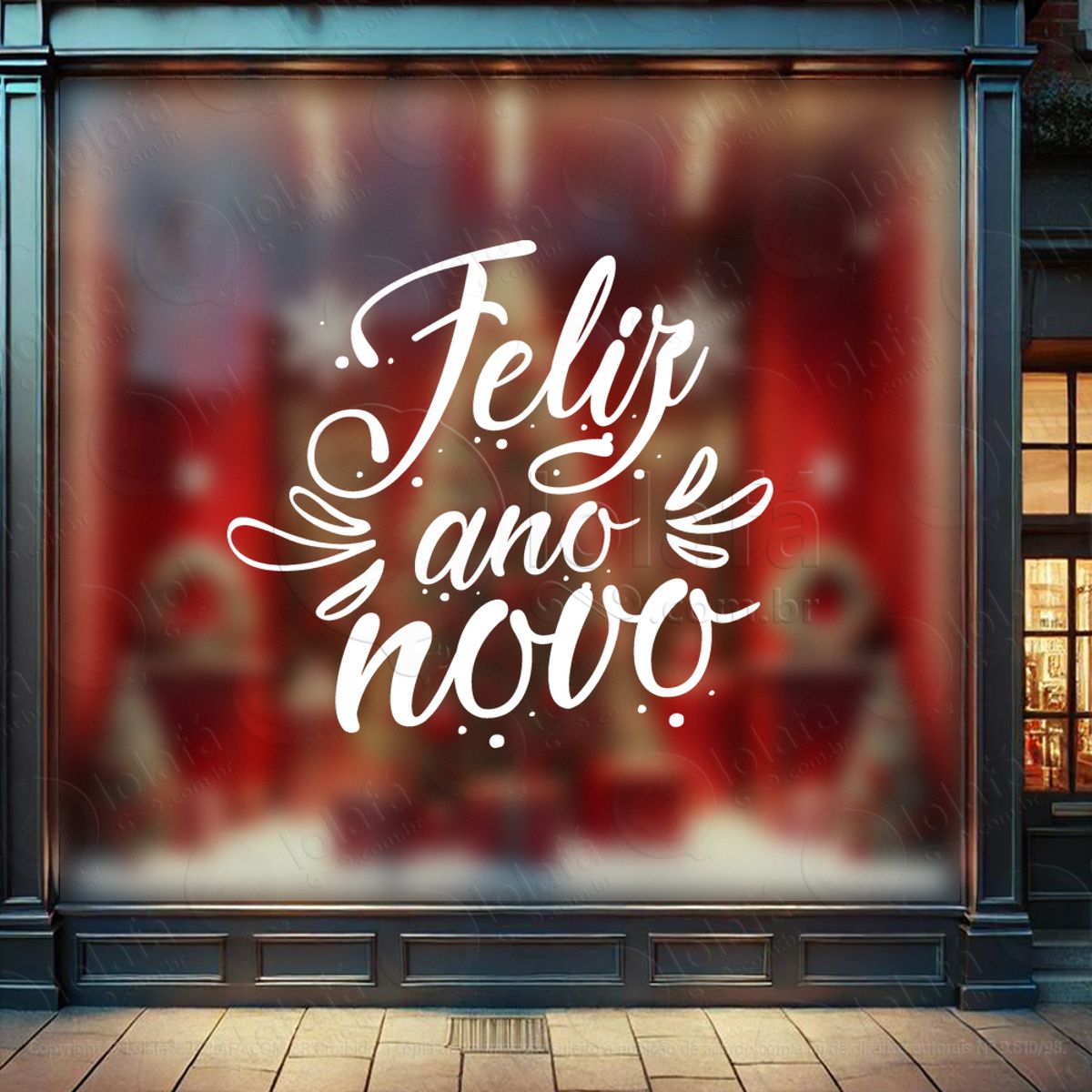Frase Feliz Ano Novo Adesivo de Natal para Vitrine, Parede, Porta - Fácil Remoção Mod:367