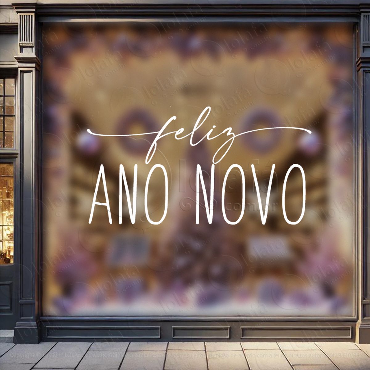 Frase Feliz Ano Novo Adesivo de Natal para Vitrine, Parede, Porta - Fácil Remoção Mod:369