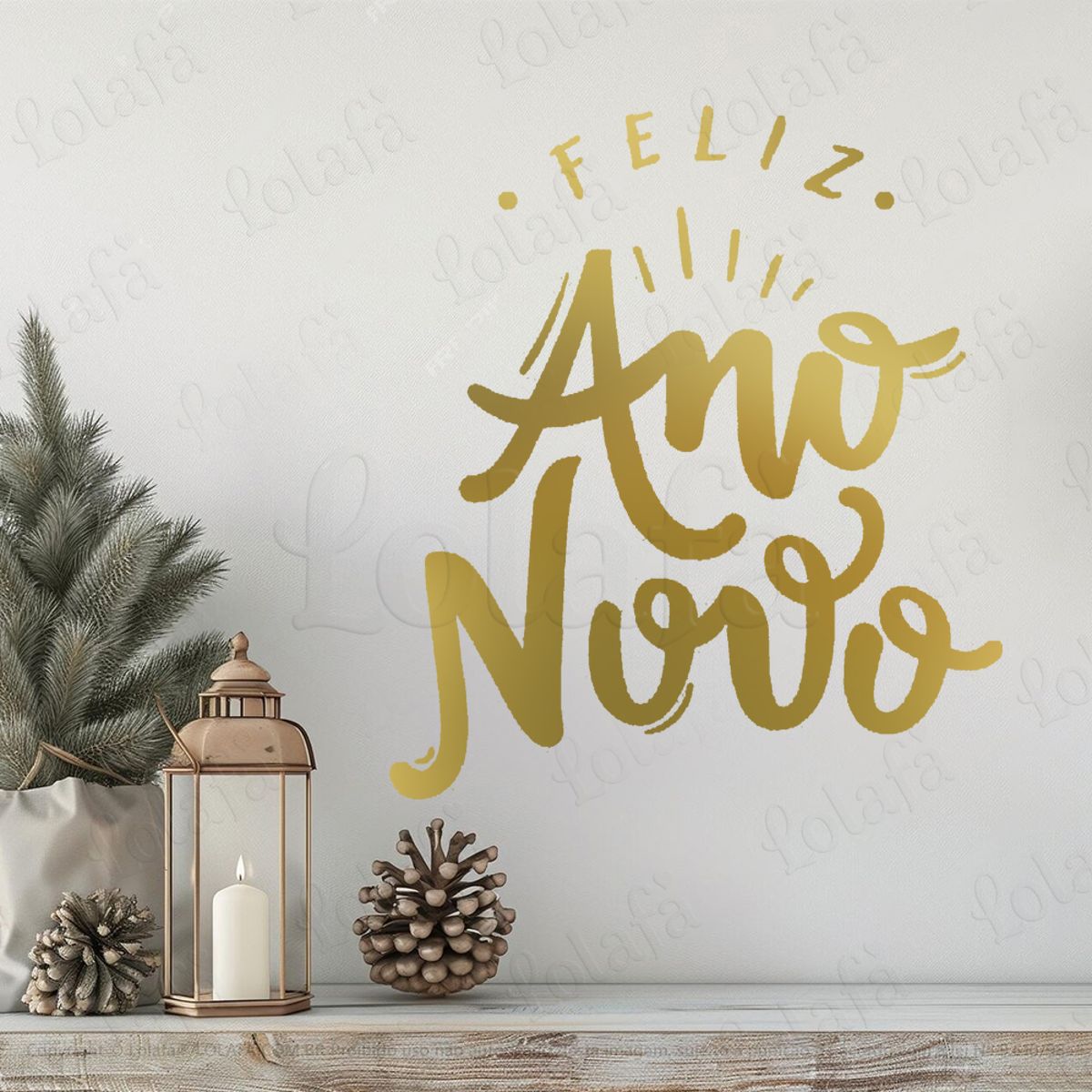 Frase Feliz Ano Novo Adesivo de Natal para Vitrine, Parede, Porta - Fácil Remoção Mod:372