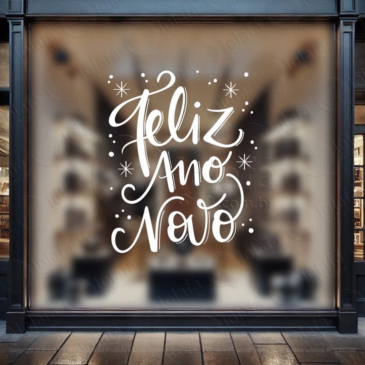 Frase Feliz Ano Novo Adesivo de Natal para Vitrine, Parede, Porta - Fácil Remoção Mod:373