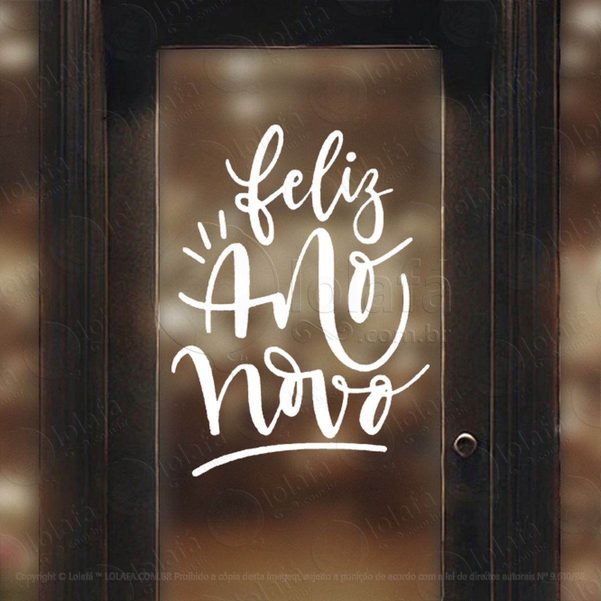 Frase Feliz Ano Novo Adesivo de Natal para Vitrine, Parede, Porta - Fácil Remoção Mod:374