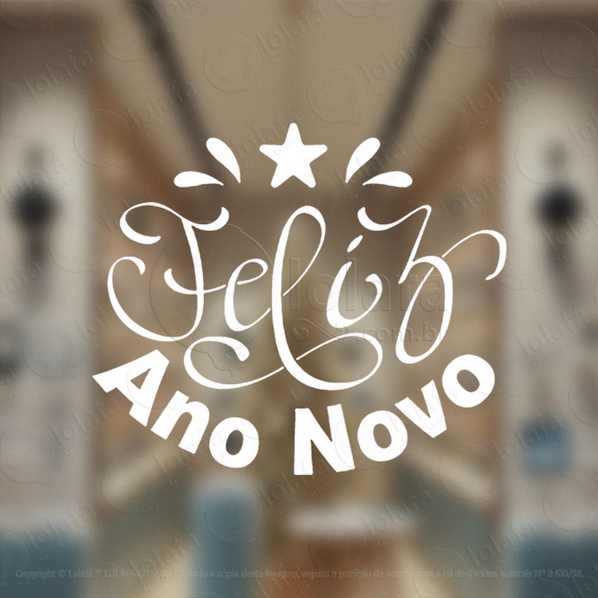 Frase Feliz Ano Novo Adesivo de Natal para Vitrine, Parede, Porta - Fácil Remoção Mod:375