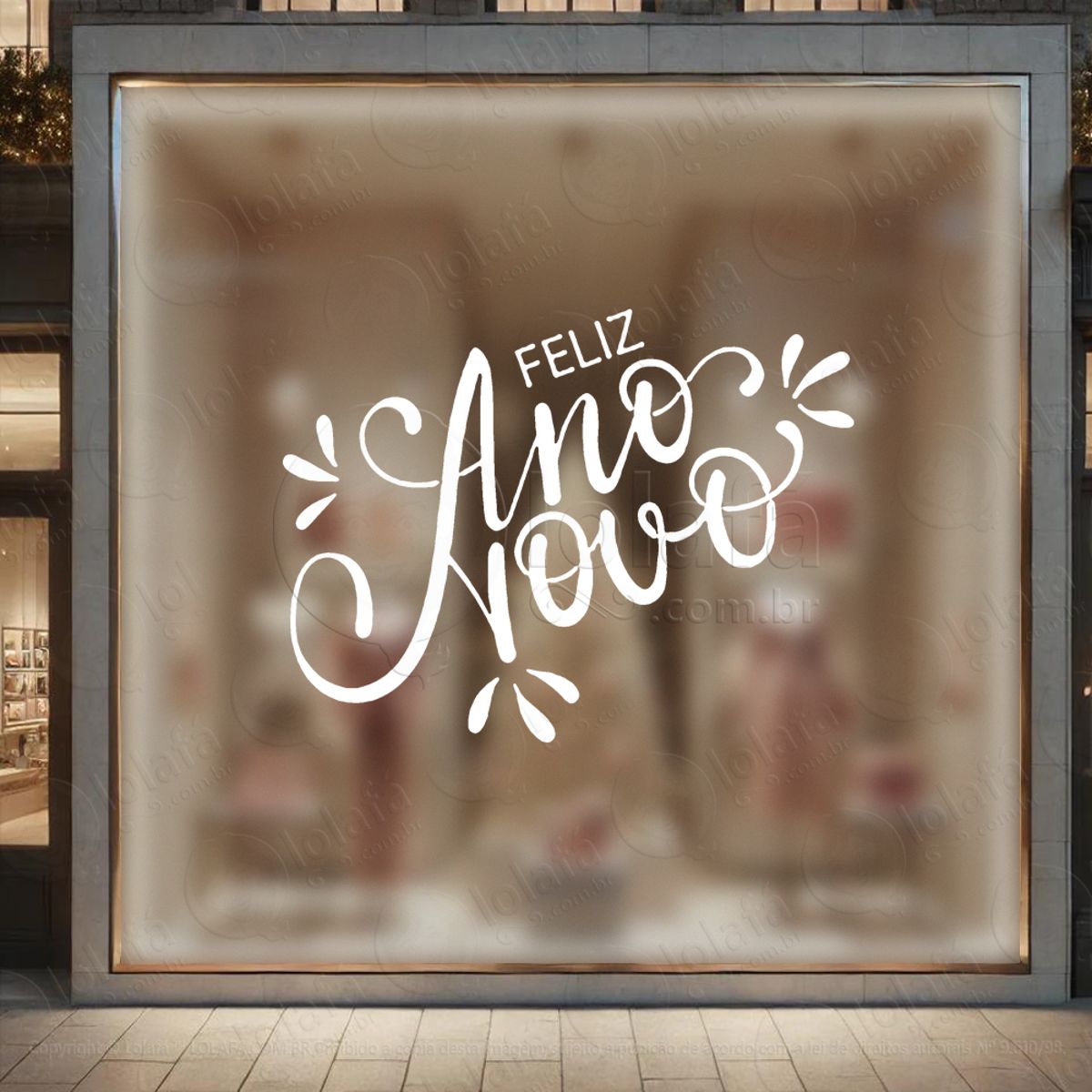 Frase Feliz Ano Novo Adesivo de Natal para Vitrine, Parede, Porta - Fácil Remoção Mod:376