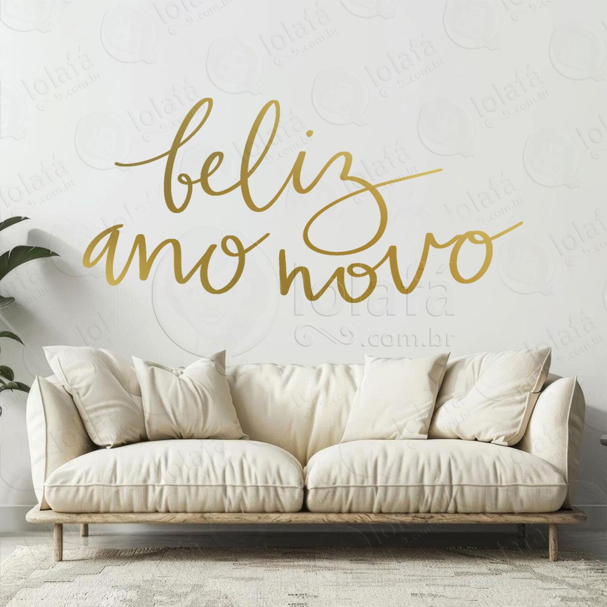 Frase Feliz Ano Novo Adesivo de Natal para Vitrine, Parede, Porta - Fácil Remoção Mod:378