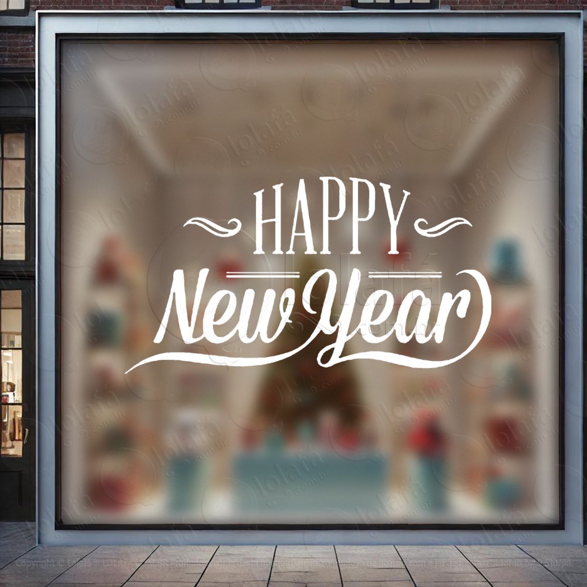 Frase Happy New Year Adesivo de Natal para Vitrine, Parede, Porta - Fácil Remoção Mod:385