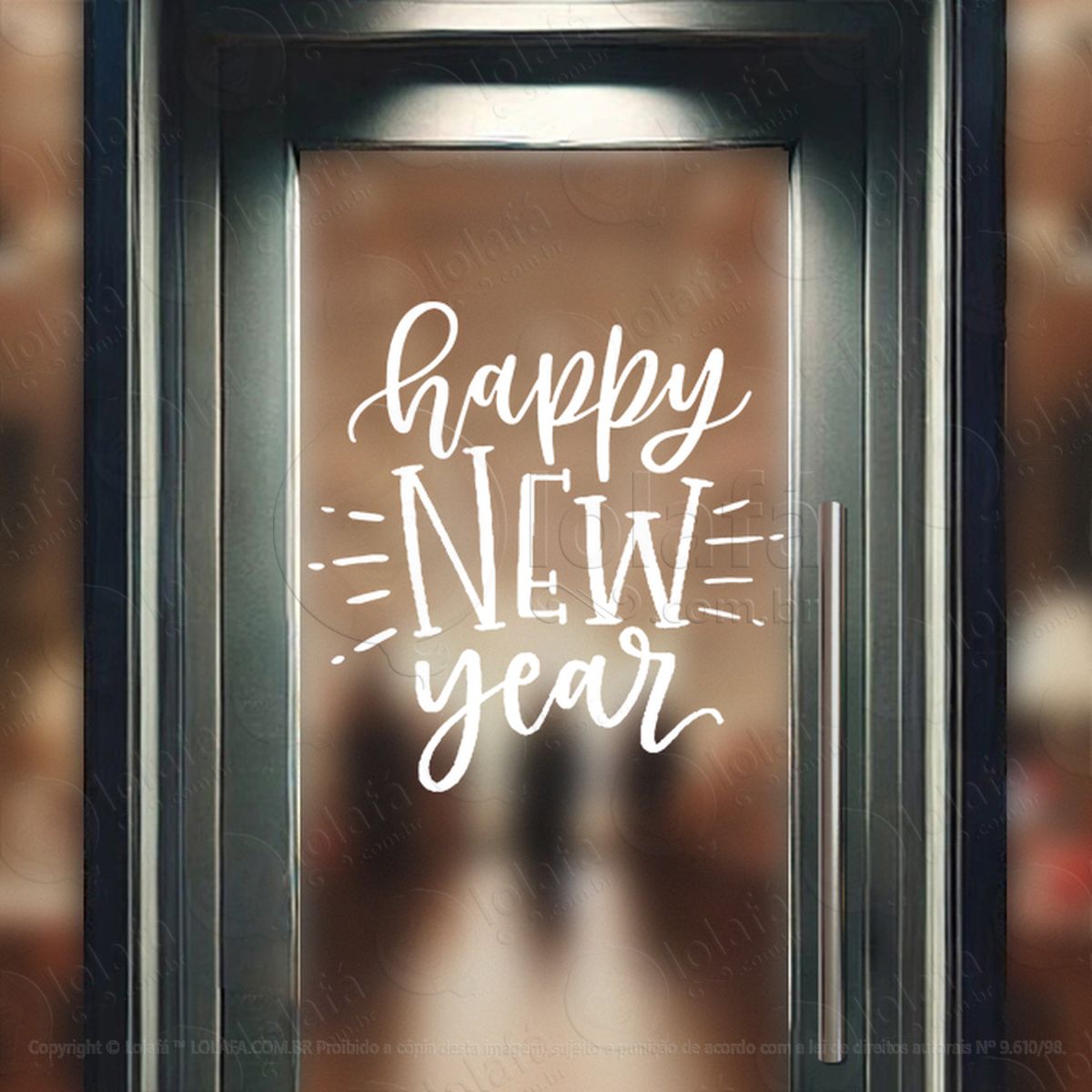 Frase Happy New Year Adesivo de Natal para Vitrine, Parede, Porta - Fácil Remoção Mod:386
