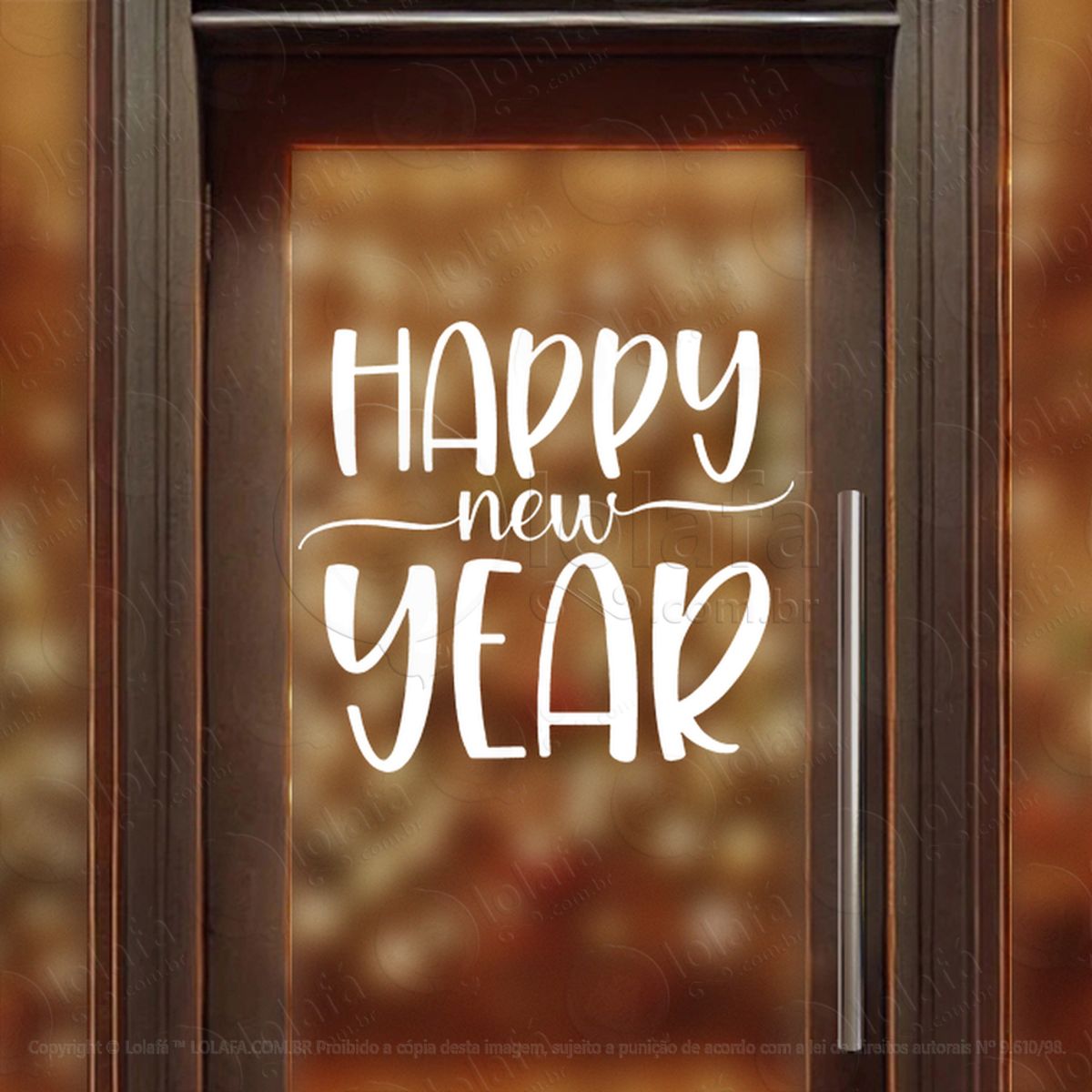 Frase Happy New Year Adesivo de Natal para Vitrine, Parede, Porta - Fácil Remoção Mod:393