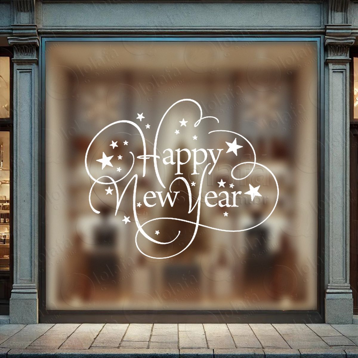 Frase Happy New Year Adesivo de Natal para Vitrine, Parede, Porta - Fácil Remoção Mod:395