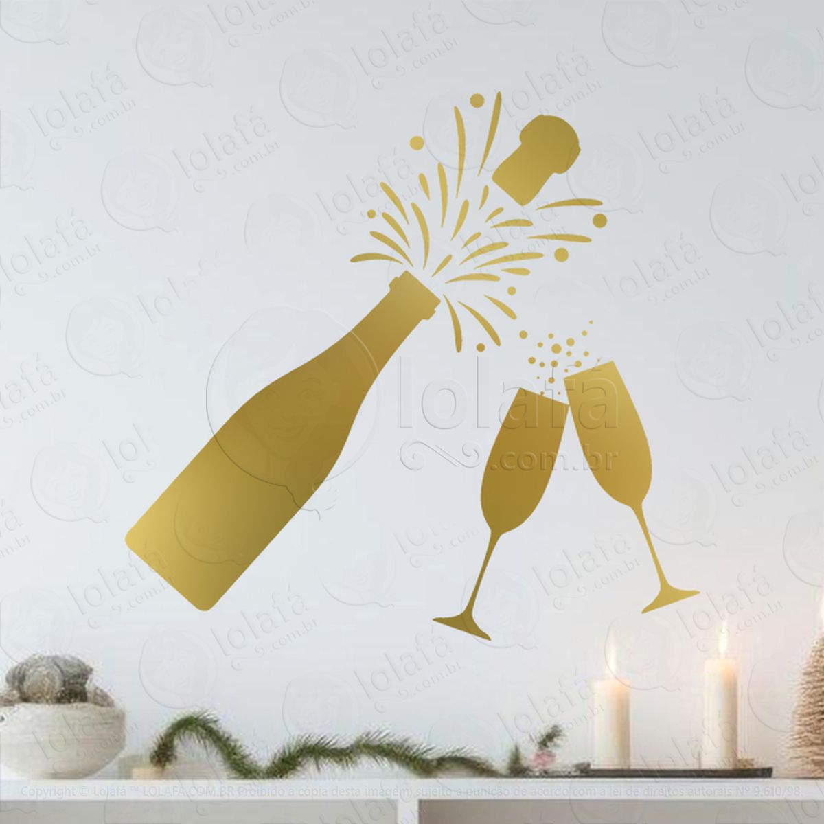 Champagne e Taças Ano Novo Adesivo de Natal para Vitrine, Parede, Porta - Fácil Remoção Mod:399