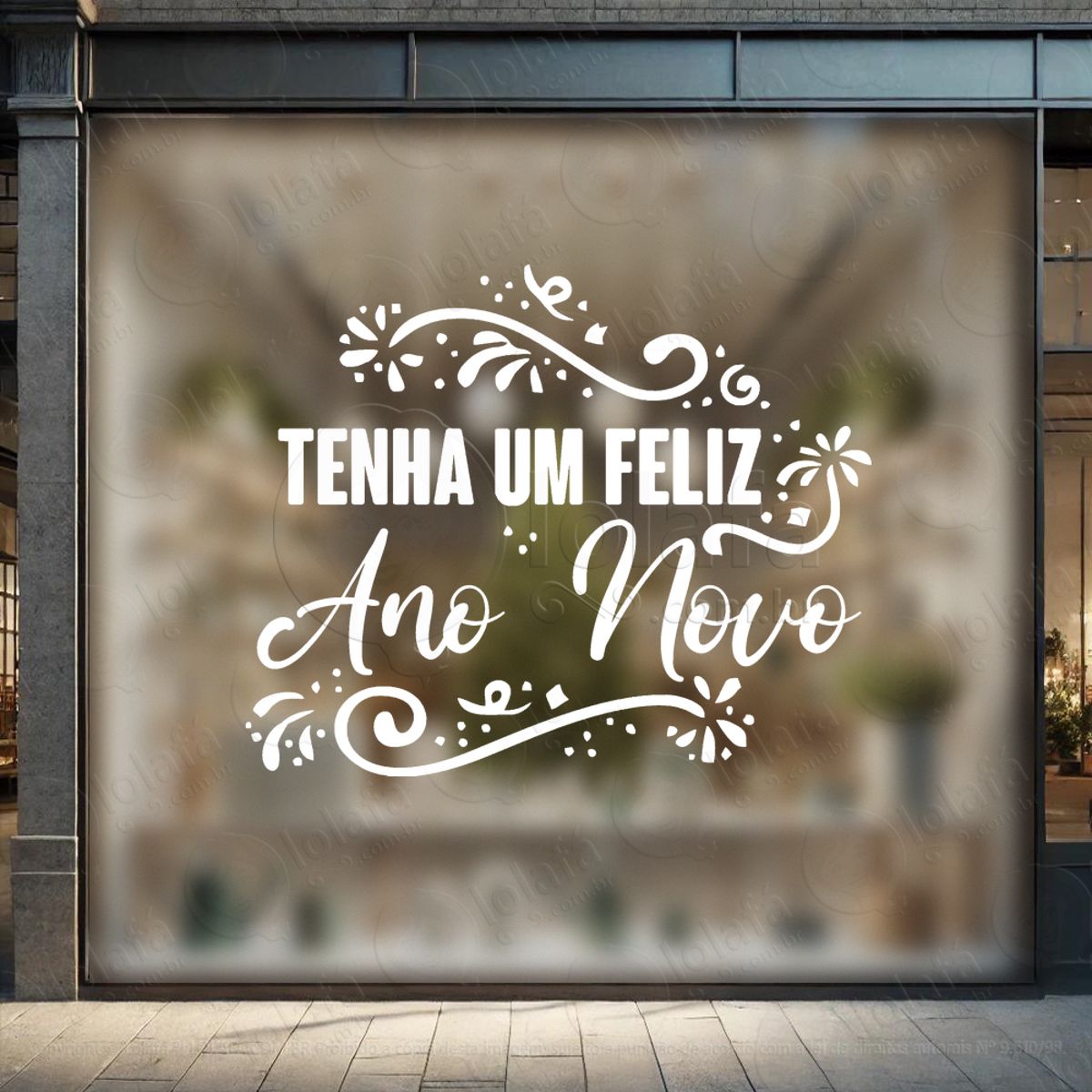 Frase Tenha um Feliz Ano Novo Adesivo de Natal para Vitrine, Parede, Porta - Fácil Remoção Mod:400