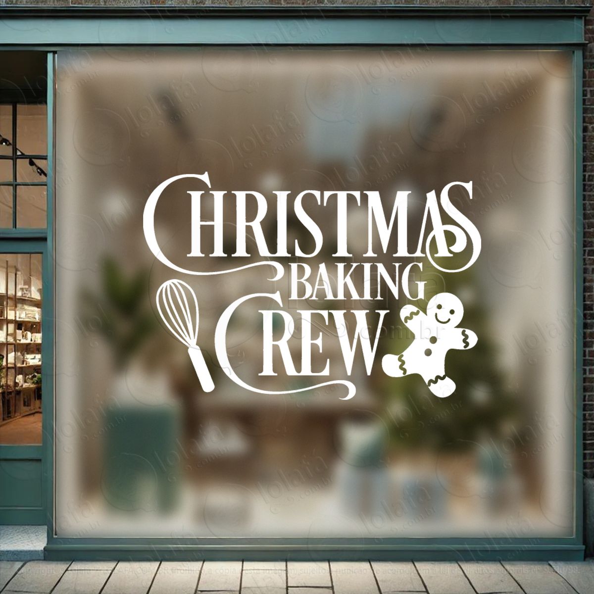 Frase Christmas Baking Crew Adesivo de Natal para Vitrine, Parede, Porta - Fácil Remoção Mod:402