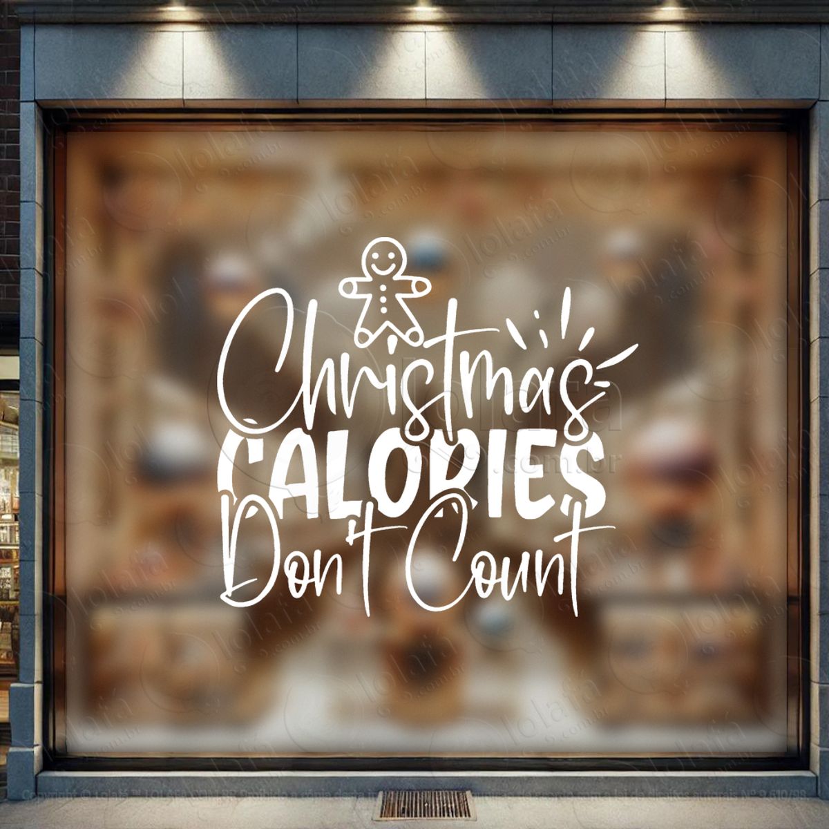 Frase Christmas Calories Dont Count Adesivo de Natal para Vitrine, Parede, Porta - Fácil Remoção Mod:404