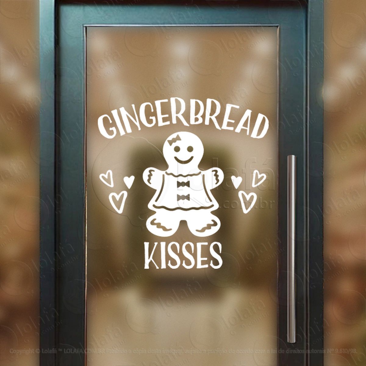 Frase Gingerbread Kisses Adesivo de Natal para Vitrine, Parede, Porta - Fácil Remoção Mod:405