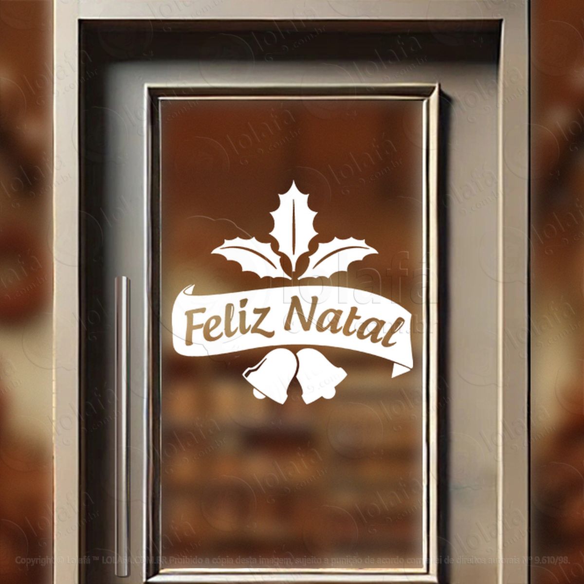 Frase Feliz Natal e Sinos Adesivo de Natal para Vitrine, Parede, Porta - Fácil Remoção Mod:418