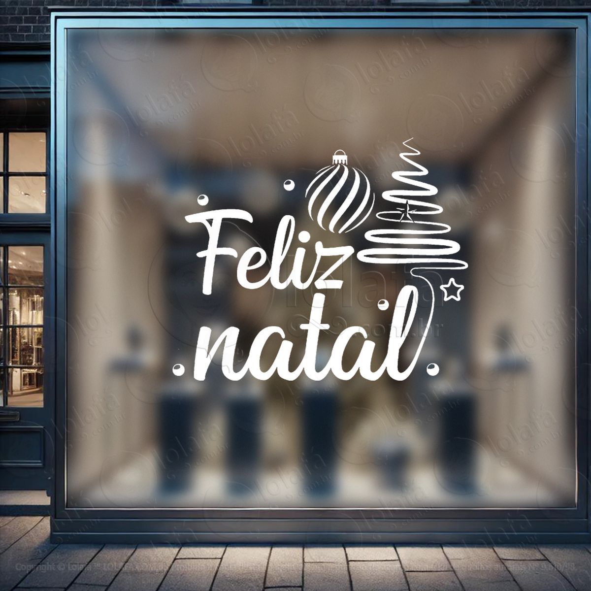 Frase Feliz Natal e Árvore de Natal Adesivo de Natal para Vitrine, Parede, Porta - Fácil Remoção Mod:419