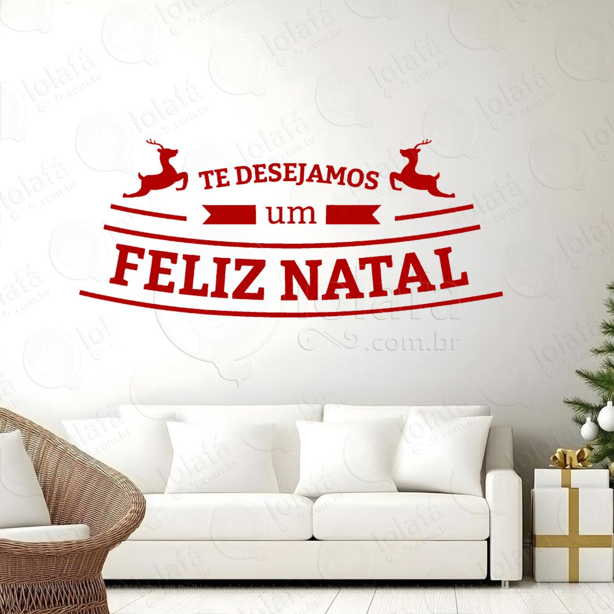 Frase Te Desejamos um Feliz Natal Adesivo de Natal para Vitrine, Parede, Porta - Fácil Remoção Mod:430