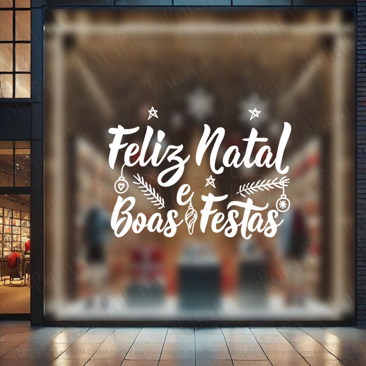 Frase Feliz Natal e Boas Festas Adesivo de Natal para Vitrine, Parede, Porta - Fácil Remoção Mod:434
