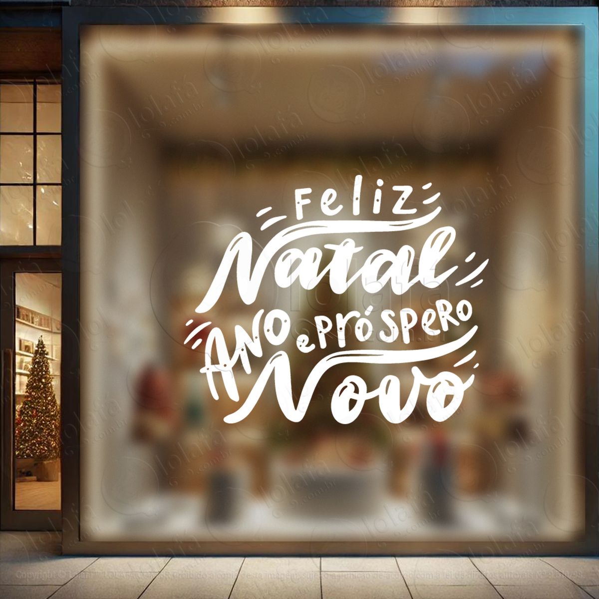 Frase Feliz Natal Próspero Ano Novo Adesivo de Natal para Vitrine, Parede, Porta - Fácil Remoção Mod:435