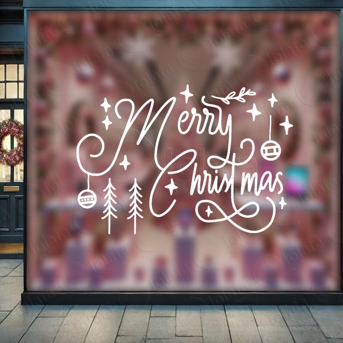 Frase Merry Christmas Adesivo de Natal para Vitrine, Parede, Porta - Fácil Remoção Mod:436
