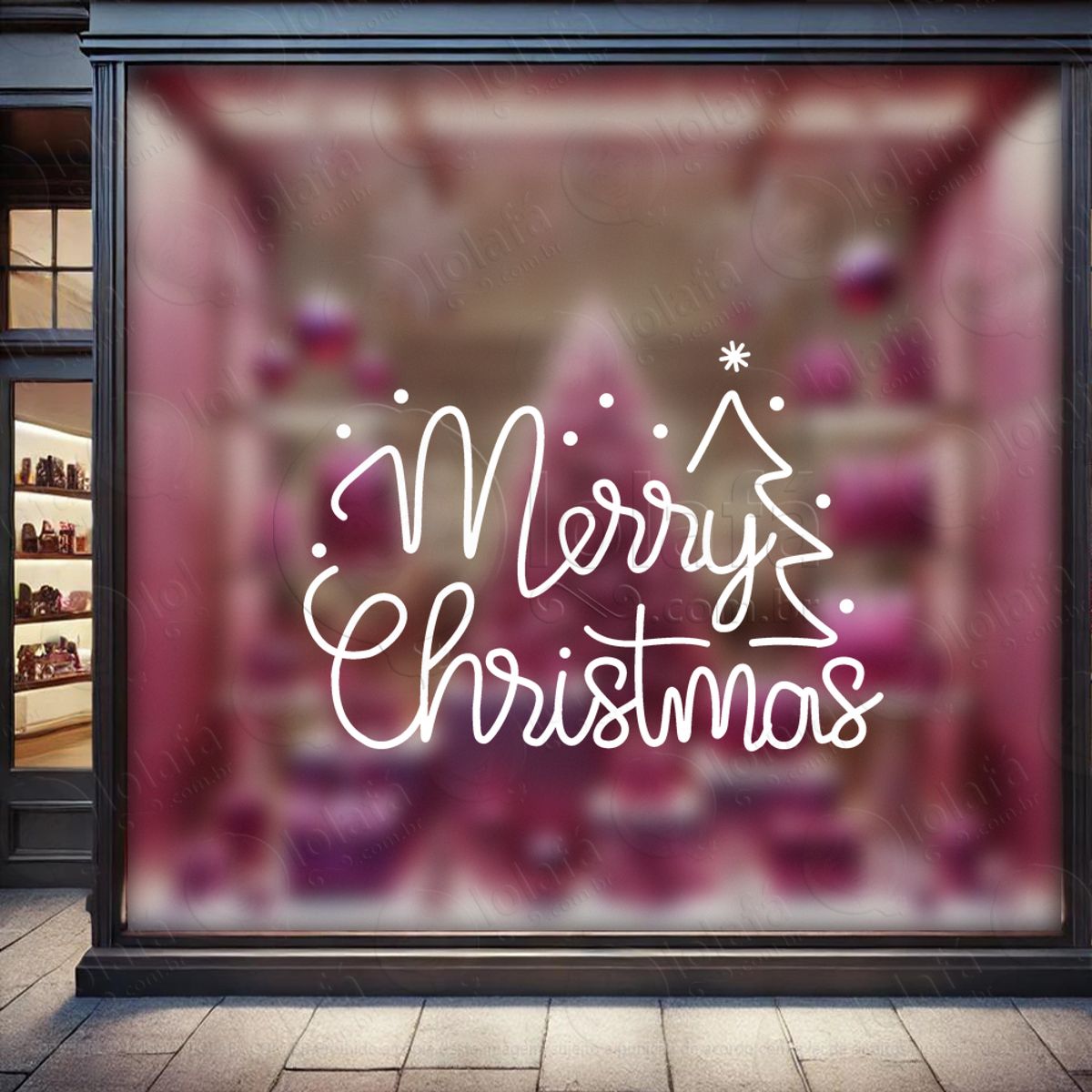 Frase Merry Christmas Adesivo de Natal para Vitrine, Parede, Porta - Fácil Remoção Mod:437