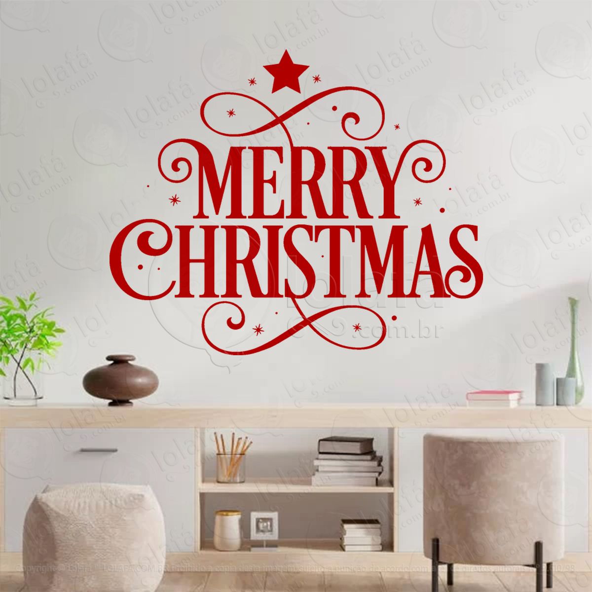 Frase Merry Christmas Adesivo de Natal para Vitrine, Parede, Porta - Fácil Remoção Mod:438