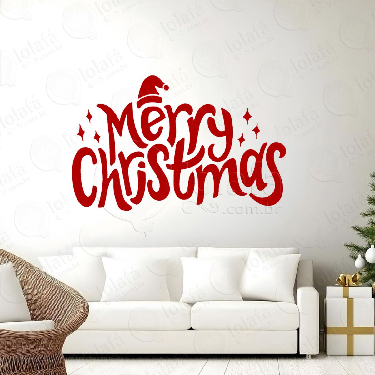 Frase Merry Christmas Adesivo de Natal para Vitrine, Parede, Porta - Fácil Remoção Mod:441