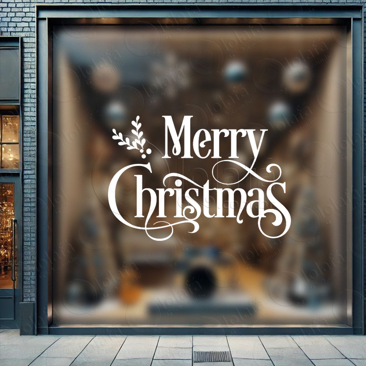Frase Merry Christmas Adesivo de Natal para Vitrine, Parede, Porta - Fácil Remoção Mod:442