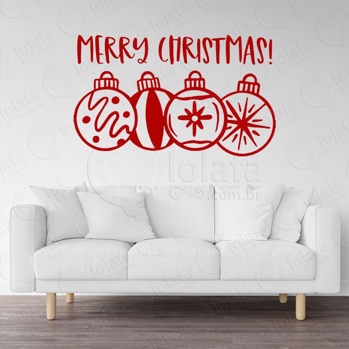 Frase Merry Christmas e Bolas Adesivo de Natal para Vitrine, Parede, Porta - Fácil Remoção Mod:443