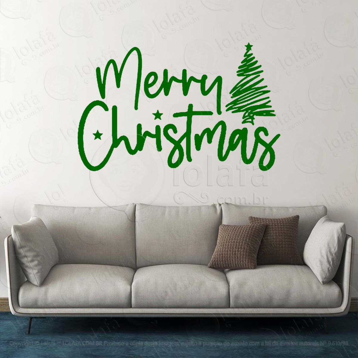 Frase Merry Christmas e Árvore Adesivo de Natal para Vitrine, Parede, Porta - Fácil Remoção Mod:444