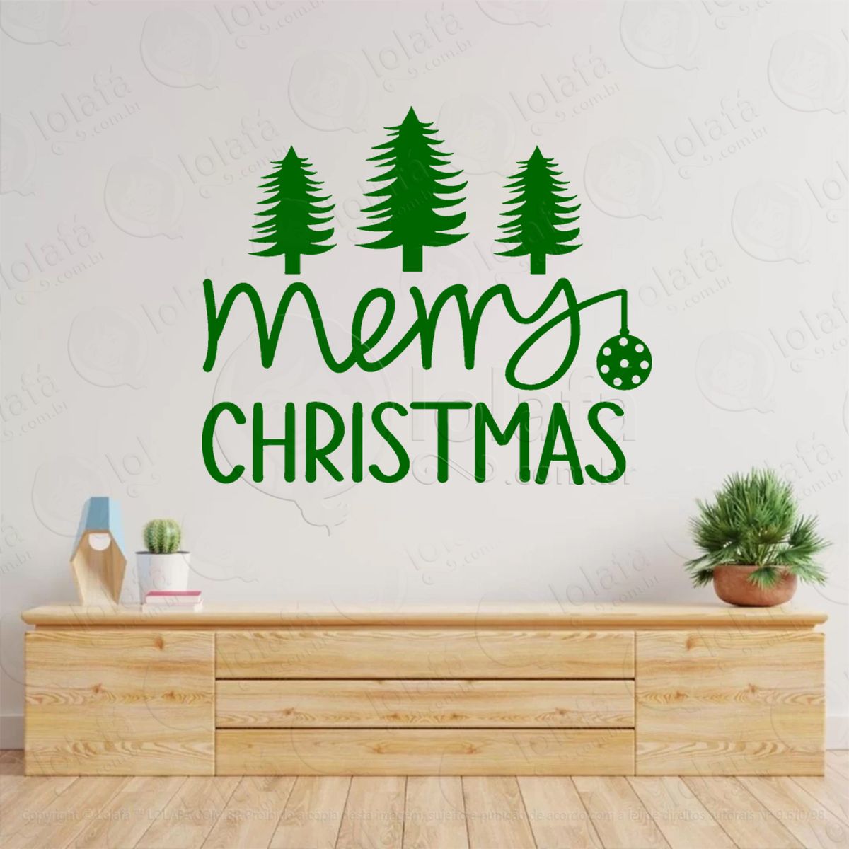 Frase Merry Christmas e Árvores Adesivo de Natal para Vitrine, Parede, Porta - Fácil Remoção Mod:445