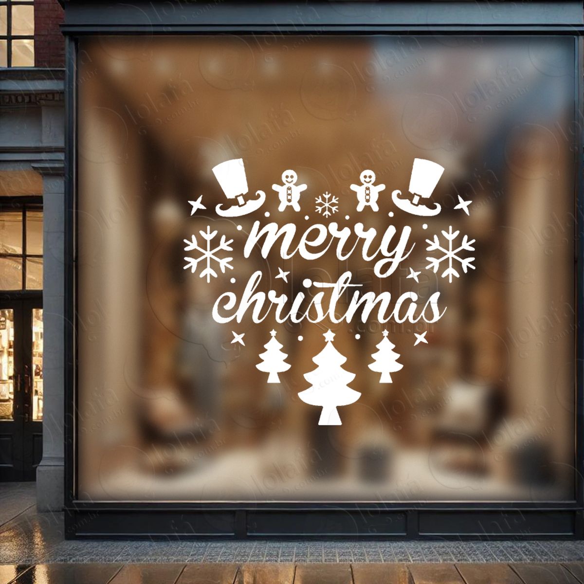 Frase Merry Christmas Adesivo de Natal para Vitrine, Parede, Porta - Fácil Remoção Mod:447
