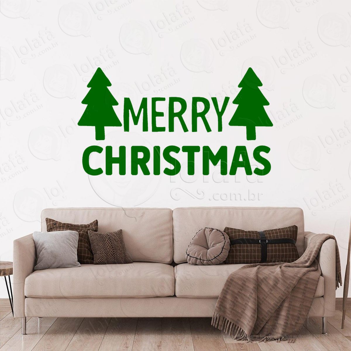 Frase Merry Christmas e Árvores Adesivo de Natal para Vitrine, Parede, Porta - Fácil Remoção Mod:449