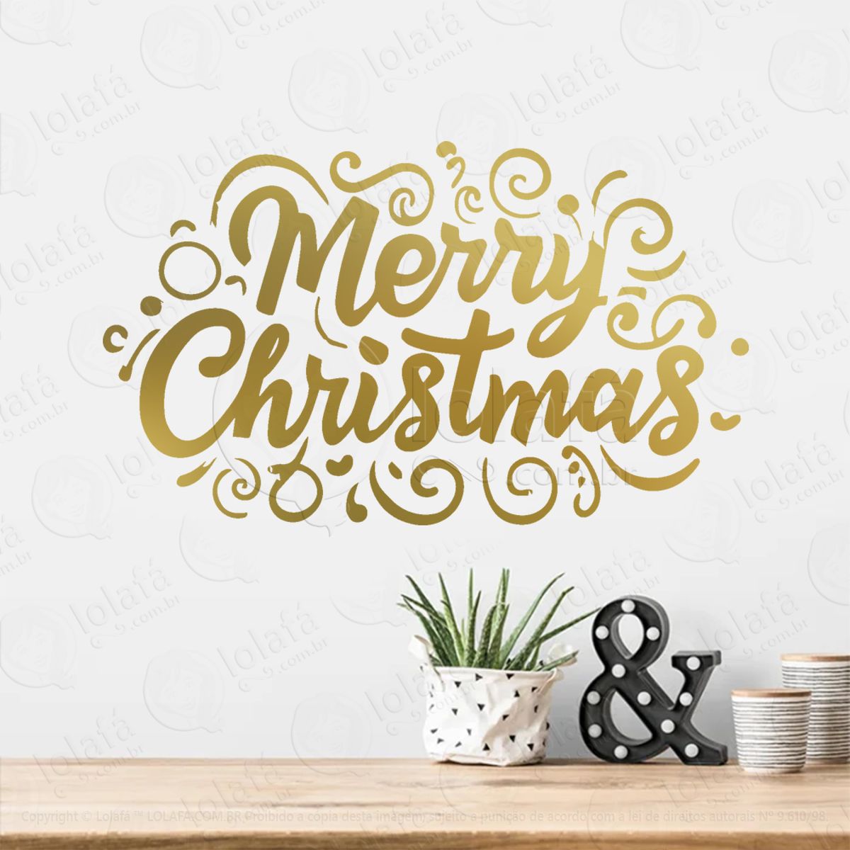 Frase Merry Christmas Adesivo de Natal para Vitrine, Parede, Porta - Fácil Remoção Mod:451