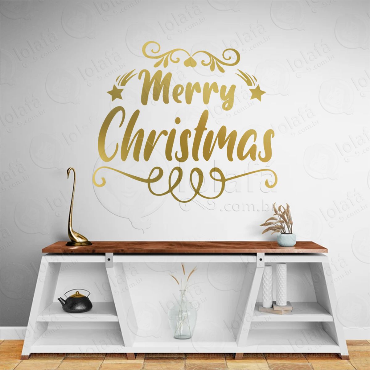 Frase Merry Christmas Adesivo de Natal para Vitrine, Parede, Porta - Fácil Remoção Mod:452
