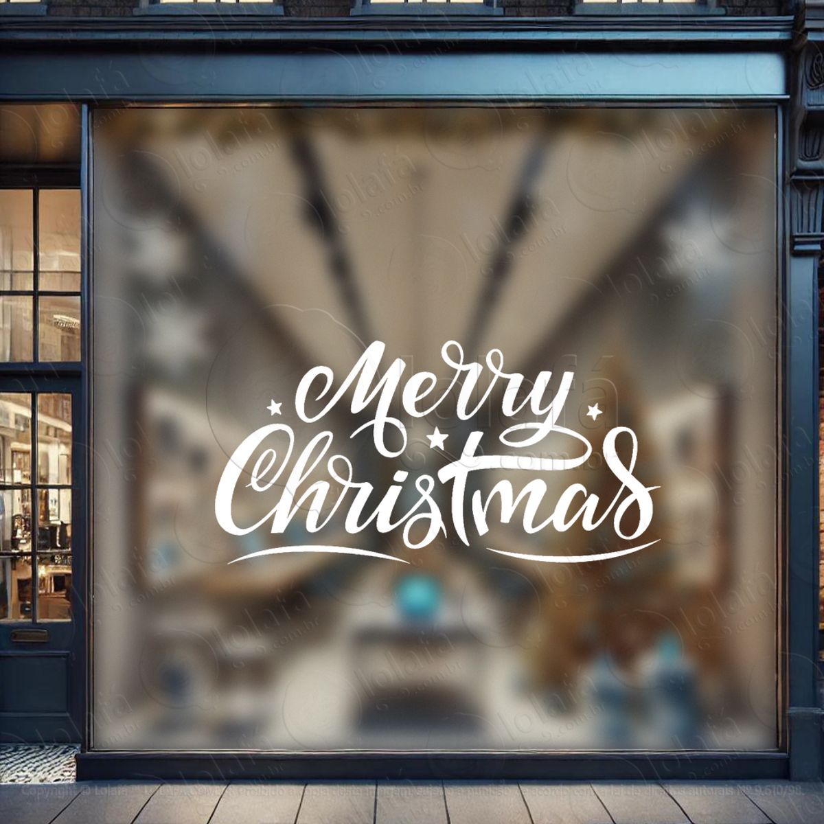 Frase Merry Christmas Adesivo de Natal para Vitrine, Parede, Porta - Fácil Remoção Mod:456