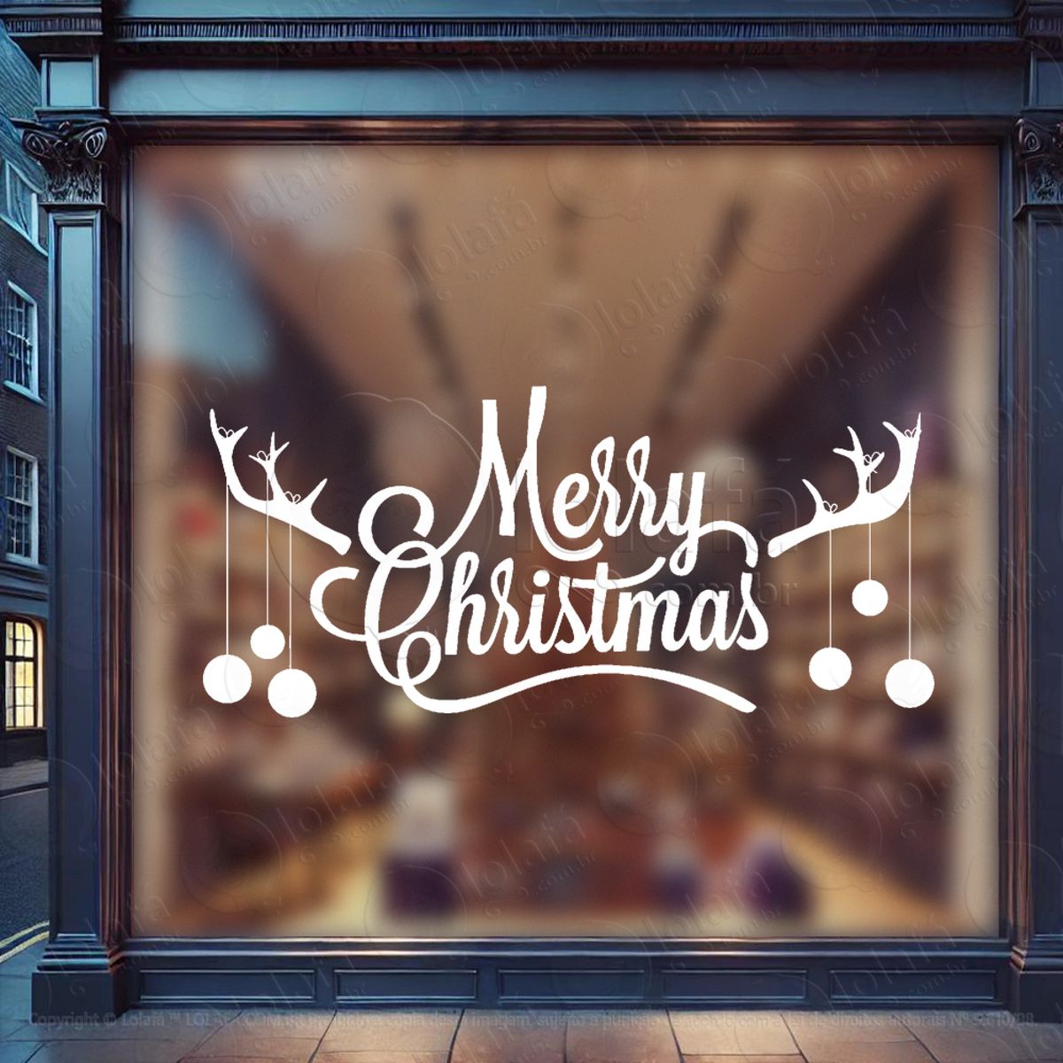 Frase Merry Christmas e Bolas Adesivo de Natal para Vitrine, Parede, Porta - Fácil Remoção Mod:457