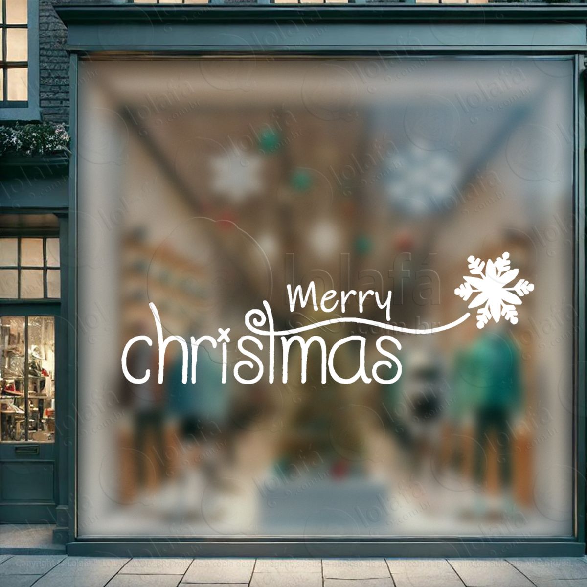 Frase Merry Christmas Floco de Neve Adesivo de Natal para Vitrine, Parede, Porta - Fácil Remoção Mod:458
