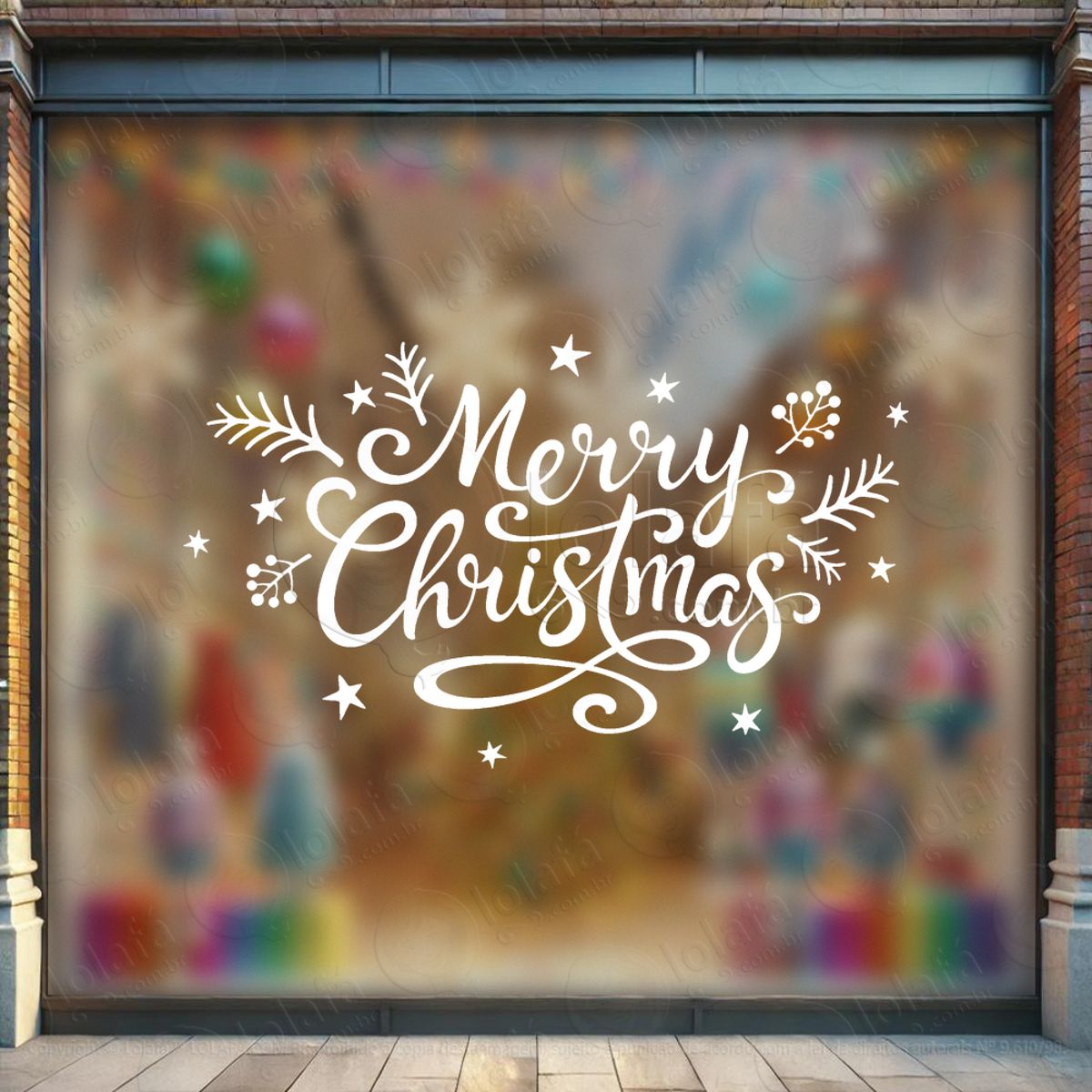 Frase Merry Christmas Adesivo de Natal para Vitrine, Parede, Porta - Fácil Remoção Mod:461