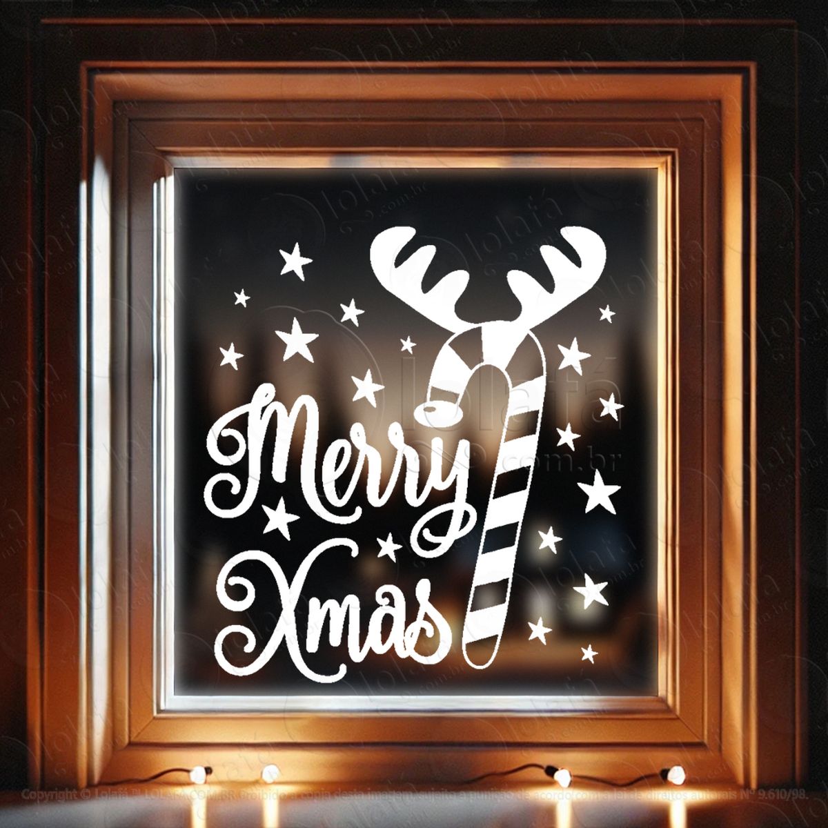 Frase Merry Xmas Adesivo de Natal para Vitrine, Parede, Porta - Fácil Remoção Mod:462