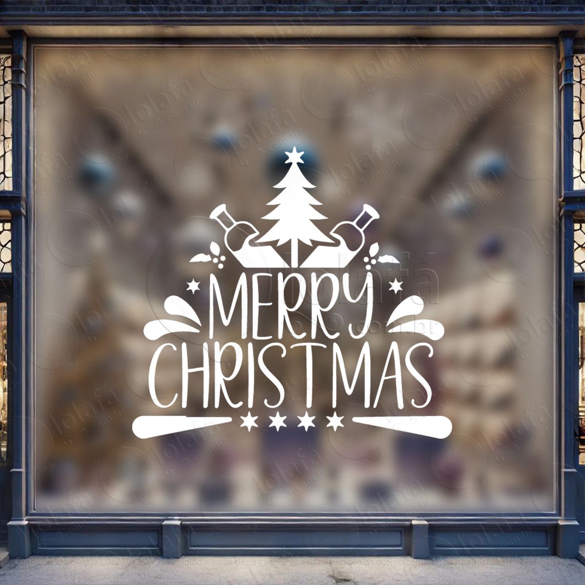 Frase Merry Christmas Adesivo de Natal para Vitrine, Parede, Porta - Fácil Remoção Mod:463
