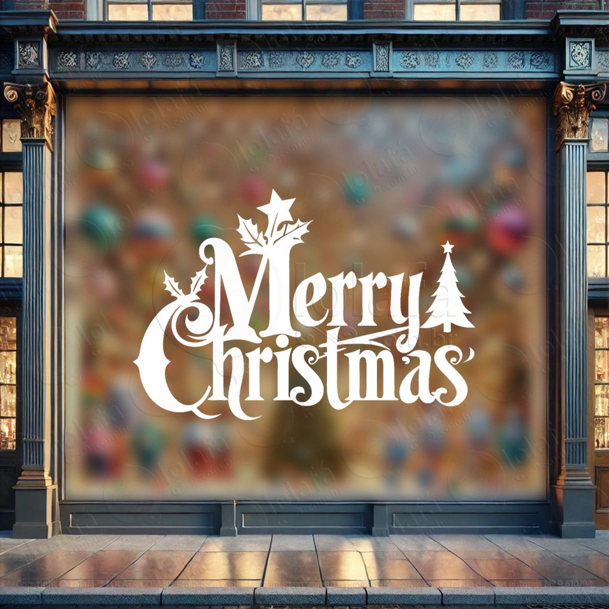 Frase Merry Christmas Adesivo de Natal para Vitrine, Parede, Porta - Fácil Remoção Mod:464